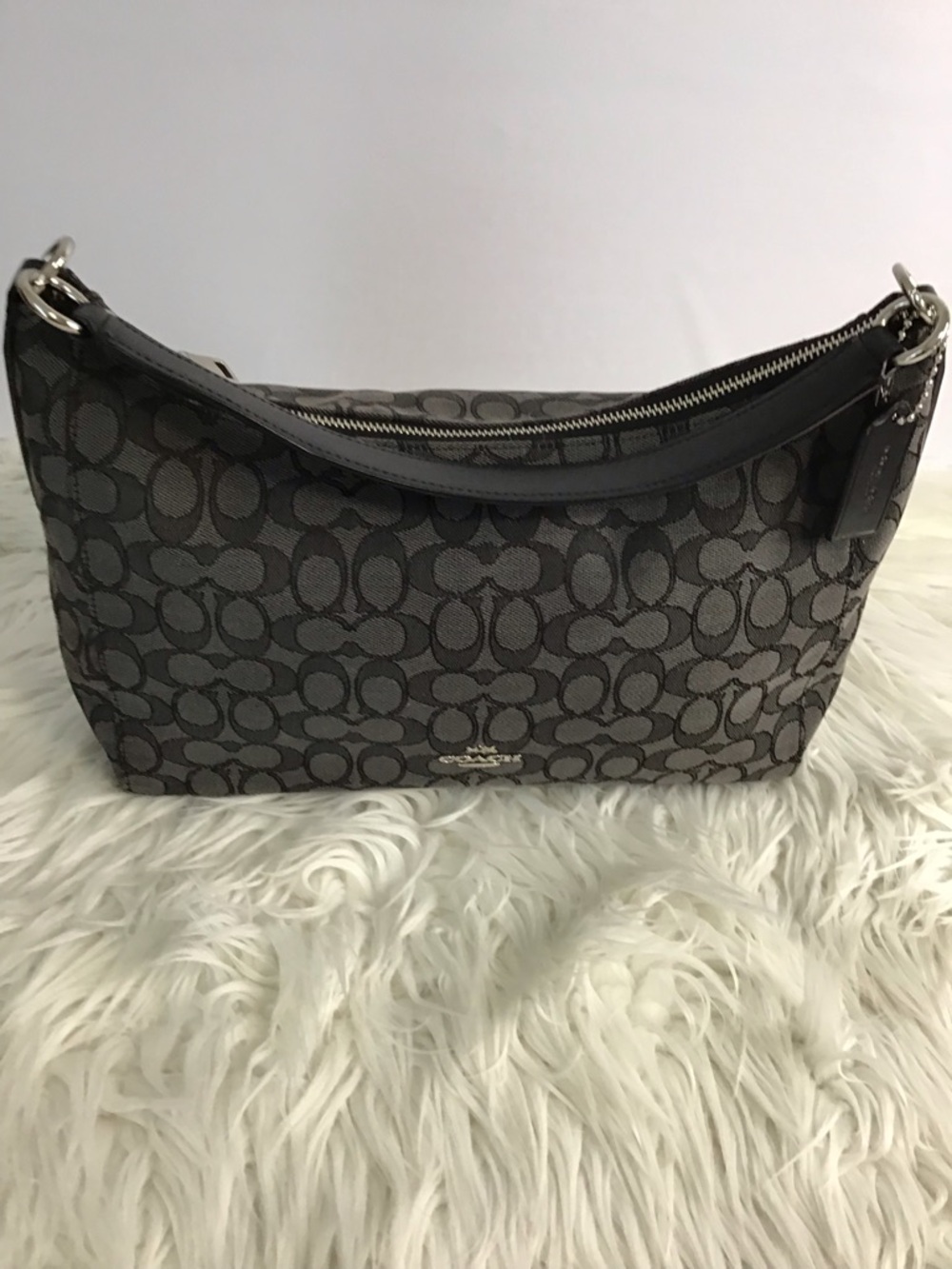 COACH EAST/WEST CELESTE HOBO SIGNATURE BAG BLACK SMOKE/BLACK PRISTINE - Picture 14 of 14